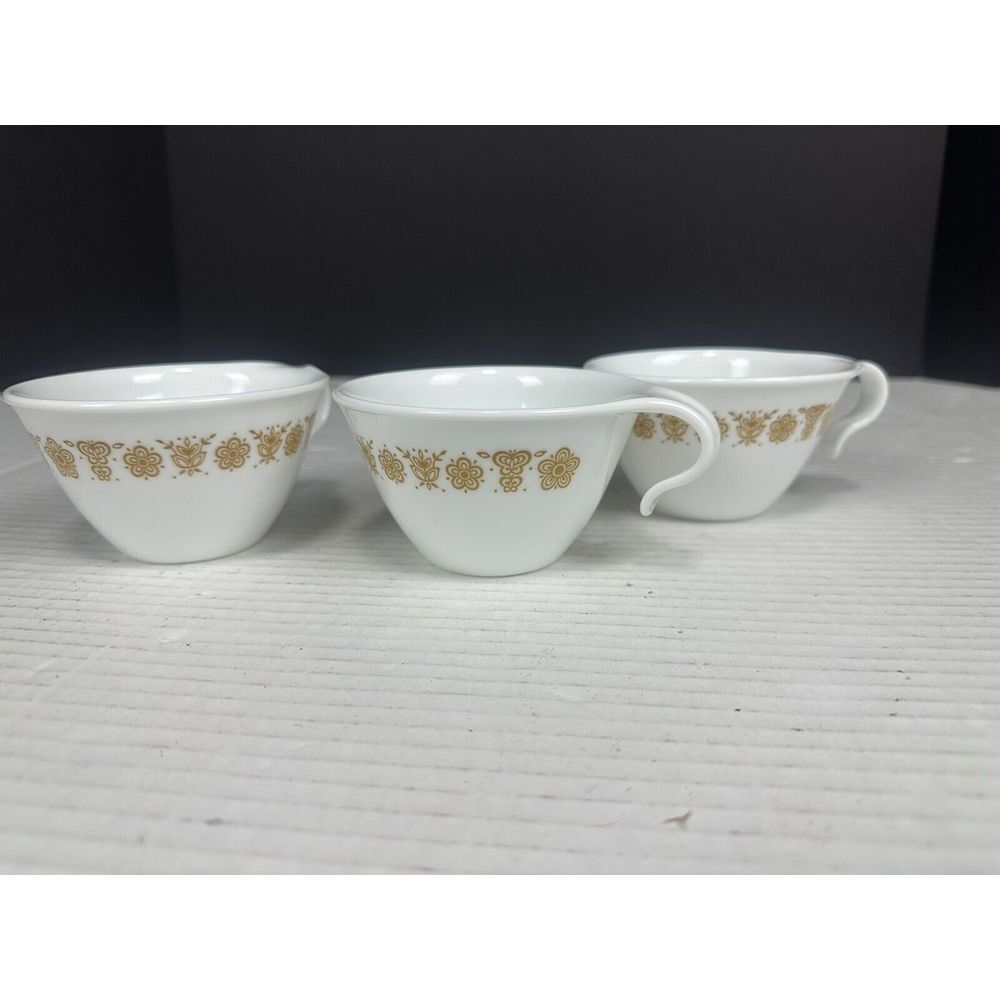 Corelle Butterfly‎ Gold Cups with Hook Handle Discontinued Vintage Lot of 3